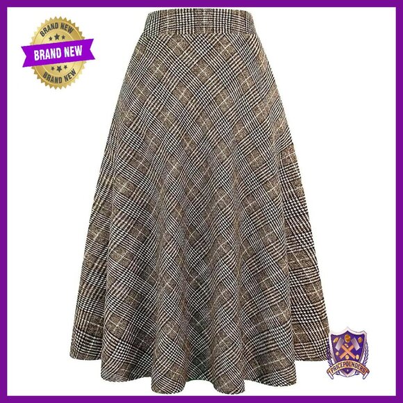 Dresses & Skirts - Women's Long Plaid Wool Skirt High Waist A-Line Pleated Fall Winter